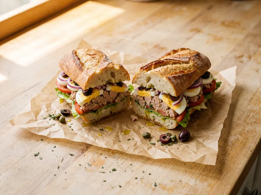 A Piknik pan bagnat on the counter